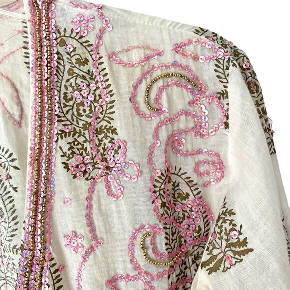 Juliet Dunn London Sequin White Pink Gold Swimsuit Beach Coverup Wrap Dress 1 - Picture 3 of 9